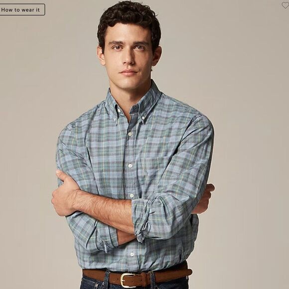 J. Crew BW451 Mens Ivory Slim Fit Secret Wash Poplin Check Plaid NWT size small - Picture 1 of 8